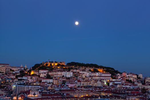 View of night Lisbon in a full moon