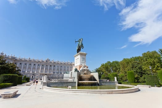 fountain on the area near the Kololevsky palace in Madrid, Spain