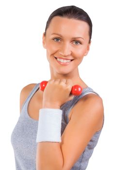 a sportsgirl holding weights isolated