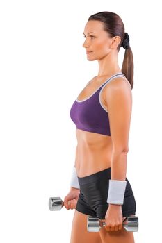 a sportsgirl holding weights isolated