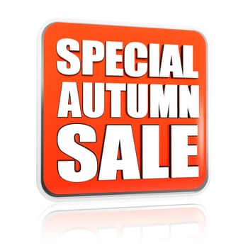 special autumn sale button - 3d orange banner with white text, business concept