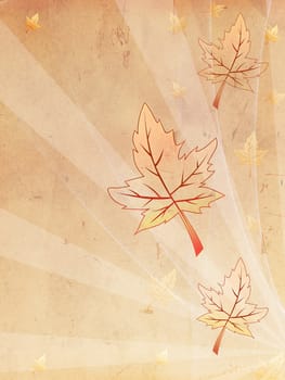 retro beige old paper background with autumn leaves and drapery