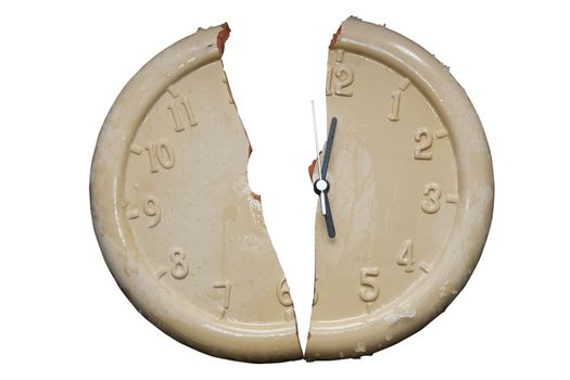 a broken clock face against a white background with a clipping path