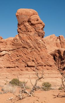 Taken at Arches National Park, Utah, the apparent figures have been sculpted by wind, rain, and flood has created some startling forms. This figure looks like a Sphinx.