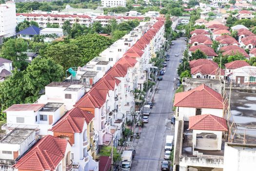 Houses in  a village on top view in urban