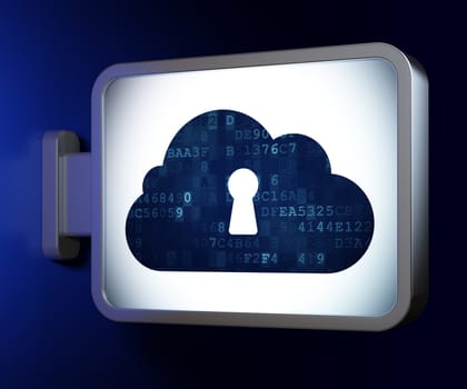 Cloud technology concept: Cloud With Keyhole on advertising billboard background, 3d render