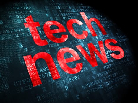 News concept: pixelated words Tech News on digital background, 3d render