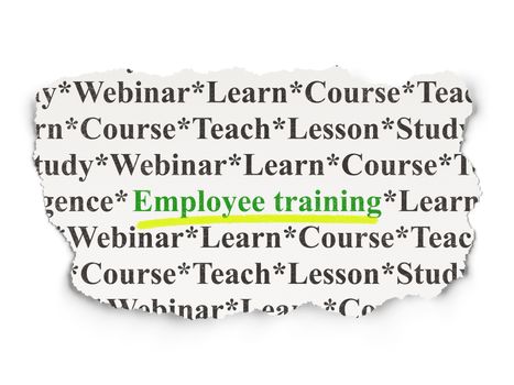 Education concept: torn newspaper with words Employee Training on Paper background, 3d render