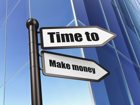 Time concept: Time to Make money on Building background, 3d render
