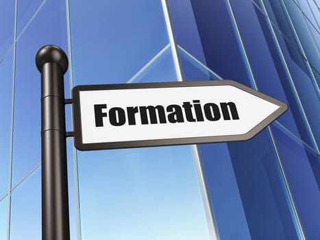 Education concept: Formation on Building background, 3d render