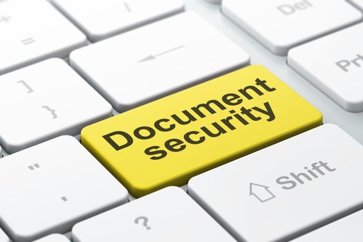Protection concept: computer keyboard with word Document Security, selected focus on enter button background, 3d render