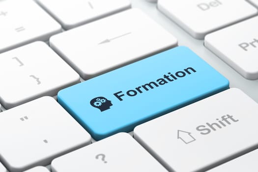 Education concept: computer keyboard with Head With Gears icon and word Formation, selected focus on enter button, 3d render