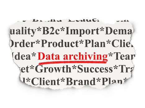 Information concept: torn newspaper with words Data Archiving on Paper background, 3d render