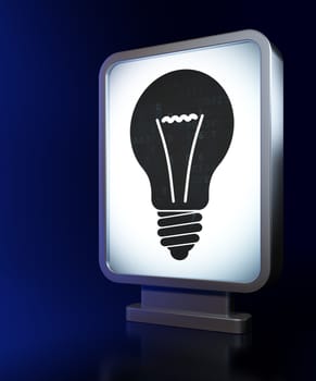 Finance concept: Light Bulb on advertising billboard background, 3d render