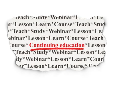 Education concept: torn newspaper with words Continuing Education on Paper background, 3d render