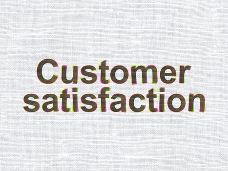 Advertising concept: CMYK Customer Satisfaction on linen fabric texture background, 3d render