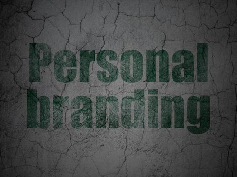 Advertising concept: Green Personal Branding on grunge textured concrete wall background, 3d render