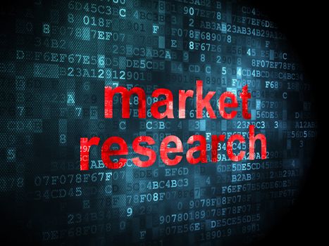 Marketing concept: pixelated words Market Research on digital background, 3d render