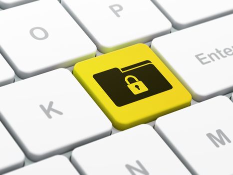 Finance concept: computer keyboard with Folder With Lock icon on enter button background, selected focus, 3d render