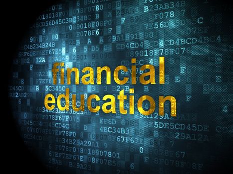 Education concept: pixelated words Financial Education on digital background, 3d render