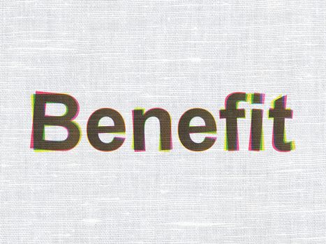 Business concept: CMYK Benefit on linen fabric texture background, 3d render