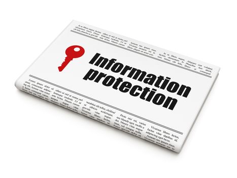 Security news concept: newspaper headline Information Protection and Key icon on White background, 3d render