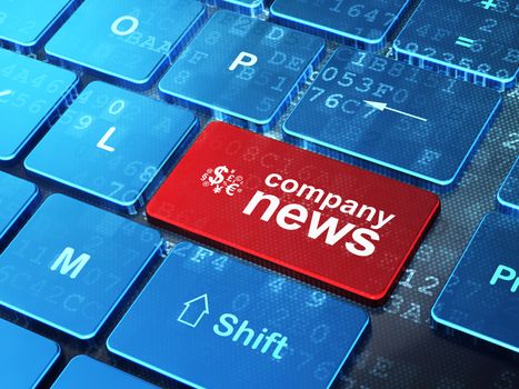 News concept: computer keyboard with Finance Symbol icon and word Company News on enter button background, 3d render