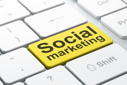 Marketing concept: computer keyboard with word Social Marketing, selected focus on enter button background, 3d render
