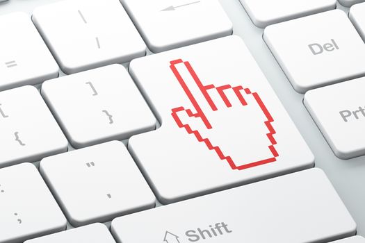 Web development concept: Enter button with Mouse Cursor on computer keyboard background, 3d render