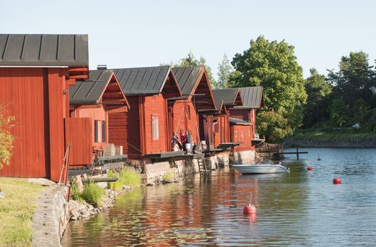 The view of old wooden houses in the city Porvoo in Finland
