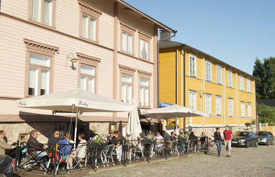Summer terrase cafe in the old city Porvoo in Finland