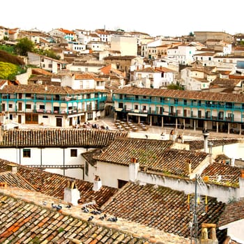 View on "Plaza Mayor" of historic small town Chinchon near Madrid 