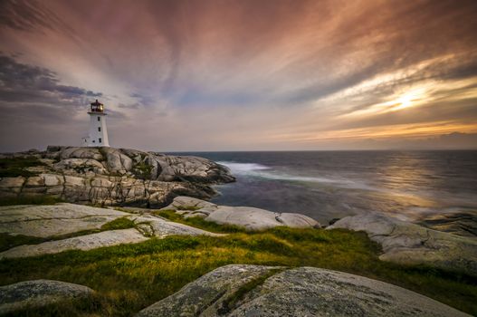 Sunset on Peggy's Cove Lighthouse Nova Scotia Canada