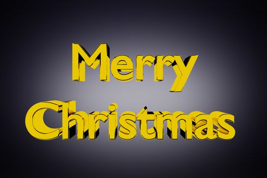 3D Illustration of golden Merry Christmas lettering on a grey background