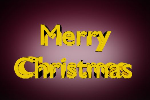 3D Illustration of golden Merry Christmas lettering on a red background