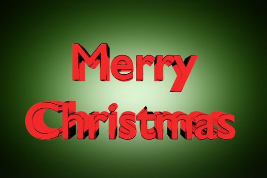 3D Illustration of golden Merry Christmas lettering on green background