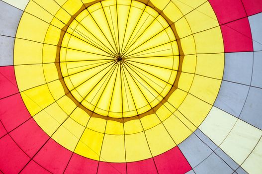 inside of filled colorful hot air balloon