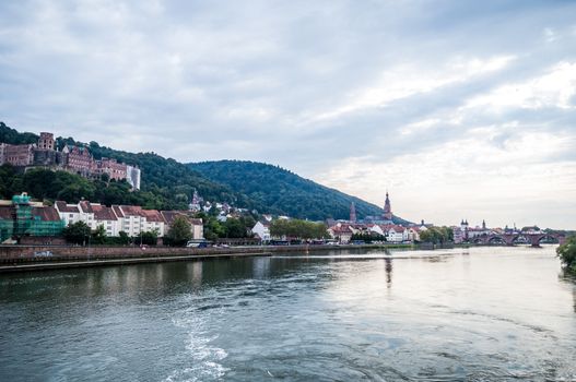 view of the old town of Heidelberg with the castle