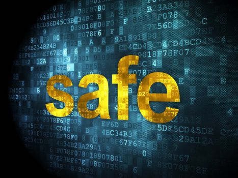 Safety concept: pixelated words Safe on digital background, 3d render