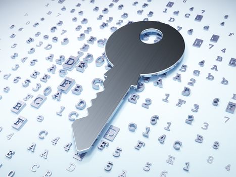 Privacy concept: Silver Key on digital background, 3d render