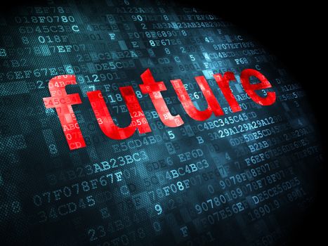 Timeline concept: pixelated words Future on digital background, 3d render