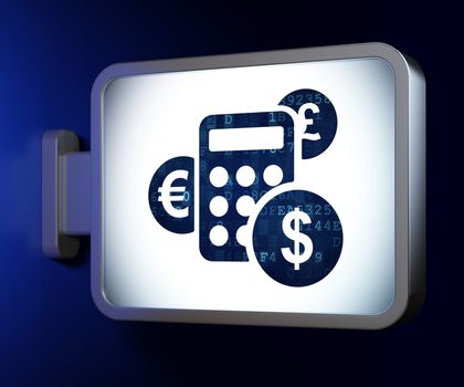 News concept: Calculator on advertising billboard background, 3d render