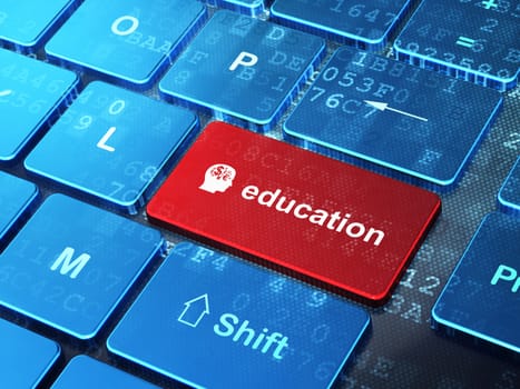 Education concept: computer keyboard with Head With Finance Symbol icon and word Education on enter button background, 3d render