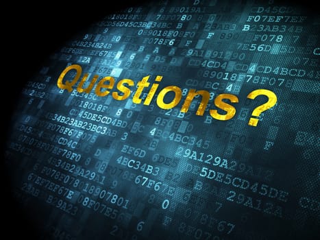 Education concept: pixelated words Questions? on digital background, 3d render