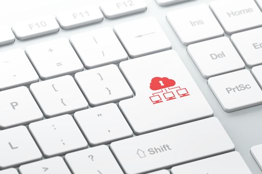 Safety concept: enter button with Cloud Network on computer keyboard background, 3d render, selected focus