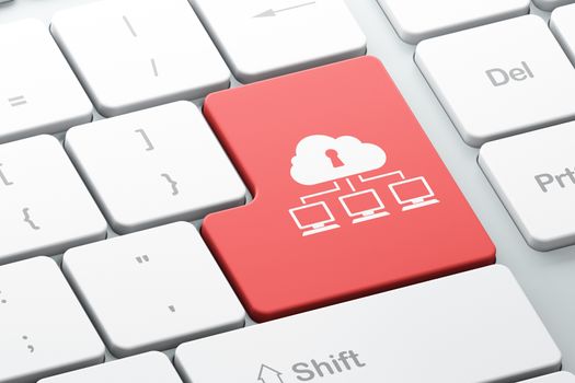 Cloud computing concept: Enter button with Cloud Network on computer keyboard background, 3d render