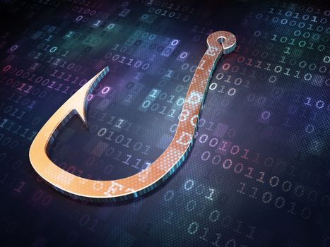 Security concept: Golden Fishing Hook on digital background, 3d render