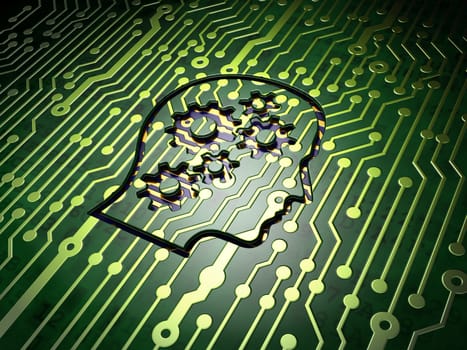 Education concept: circuit board with Head With Gears icon, 3d render