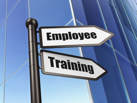 Education concept: Employee Training on Building background, 3d render