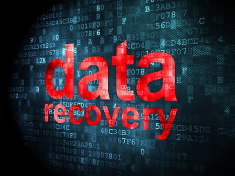 Information concept: pixelated words Data Recovery on digital background, 3d render